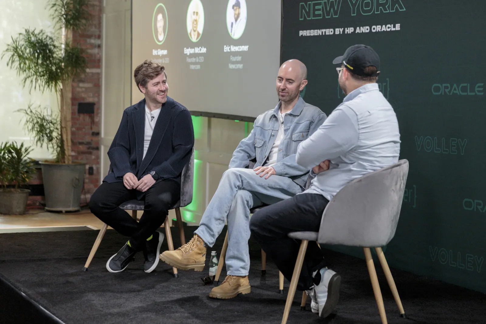 Eric Glyman, Eoghan McCabe, and Eric Newcomer in conversation on the CVNY stage